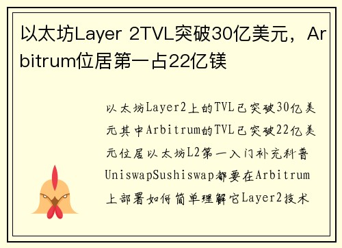以太坊Layer 2TVL突破30亿美元，Arbitrum位居第一占22亿镁